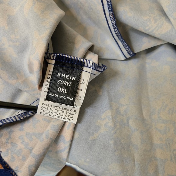 Blue Rose Gold Floral Foil Maxi Dress Bustier Smocked 0XL Plus Size SHEIN Curve - Picture 4 of 6